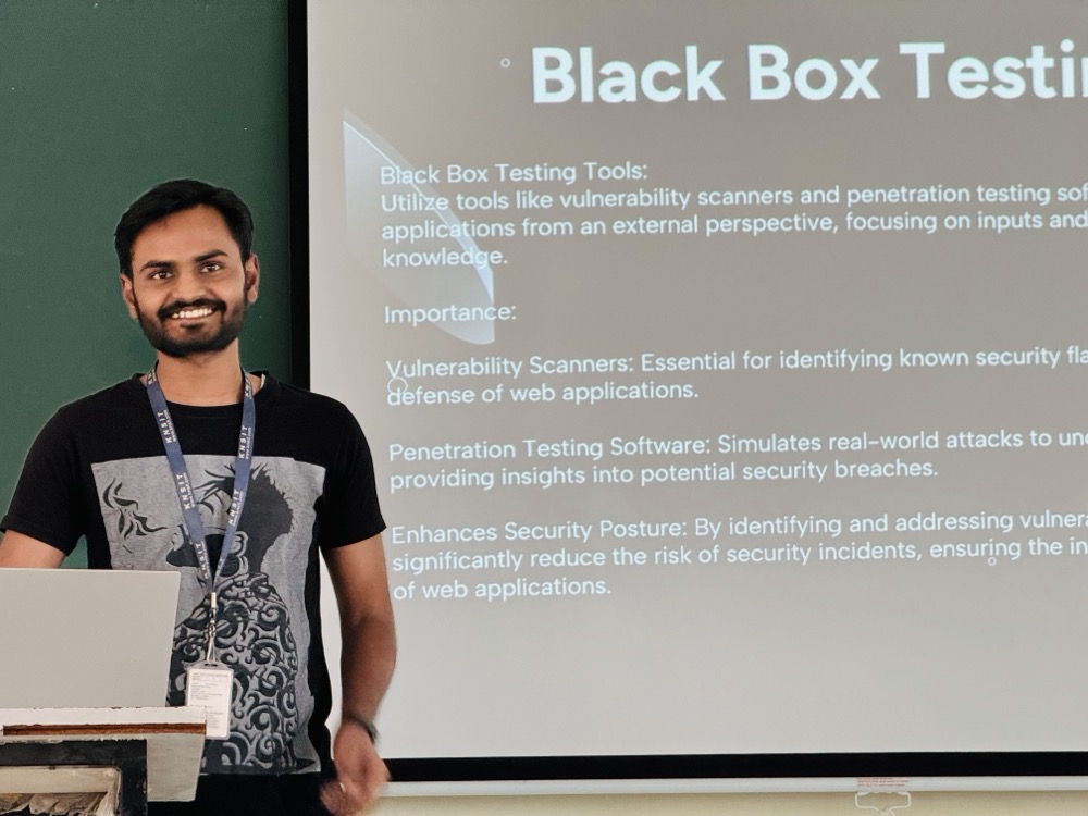Brijesh Kushwaha giving a presentation at college